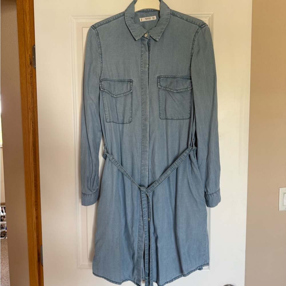 Mango Light Blue Long Sleeve Dress